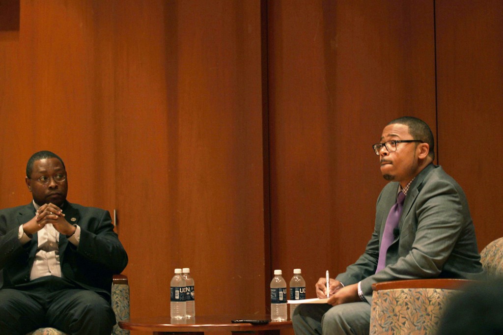 Dr. James Moore and Dr. Erik Hines hold a seminar on Black males in higher education