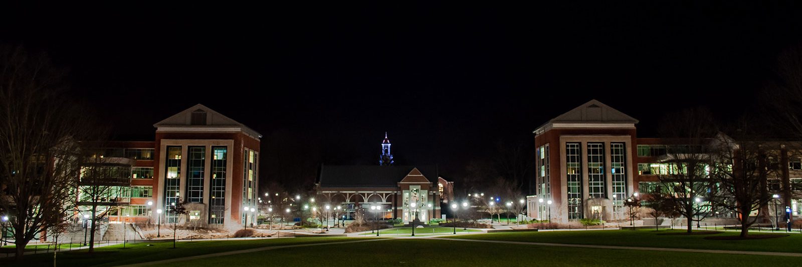 UConn Storrs mall at night.